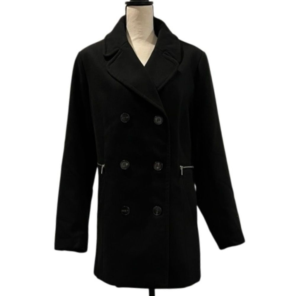 Ashley Stewart Double-Breasted Faux Wool Pea Coat